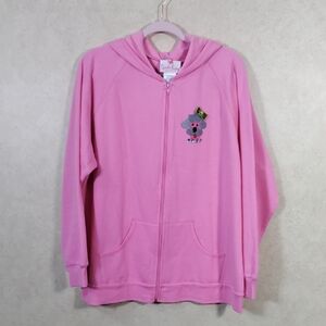 01580 Quacker Factory pink fleece lined hoodie w/poodle applique XL NEW